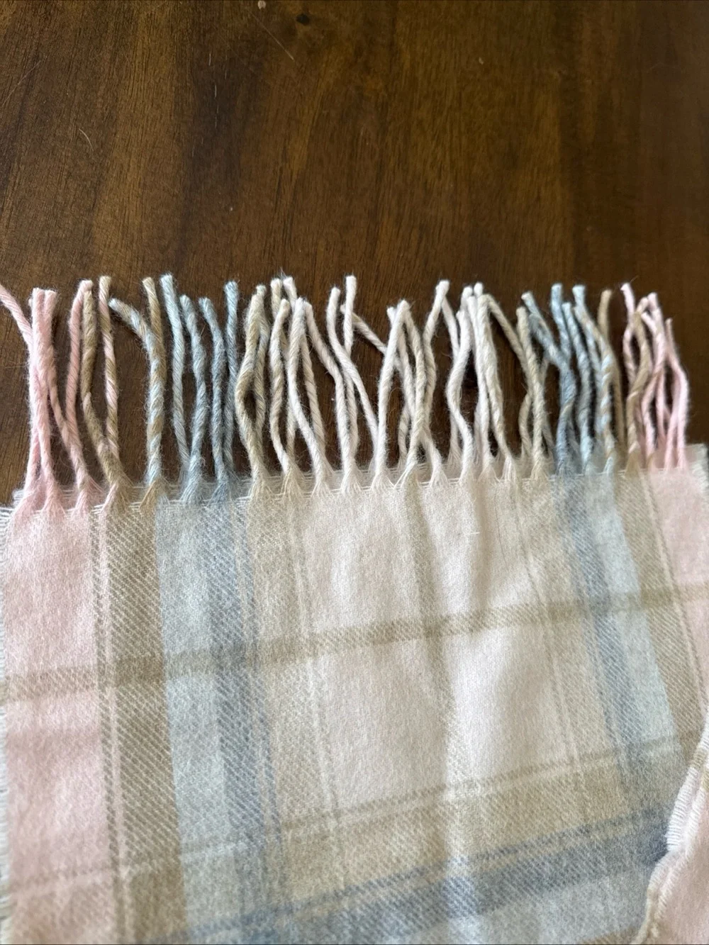 Lochcarron of Scotland Pink Plaid Wool Scarf Merino and Angora Blend 72 x 11.5